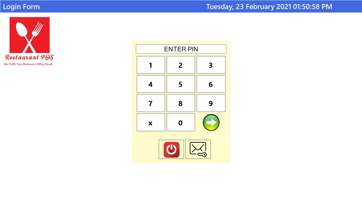 Restaurant POS PIN login screen with number pad