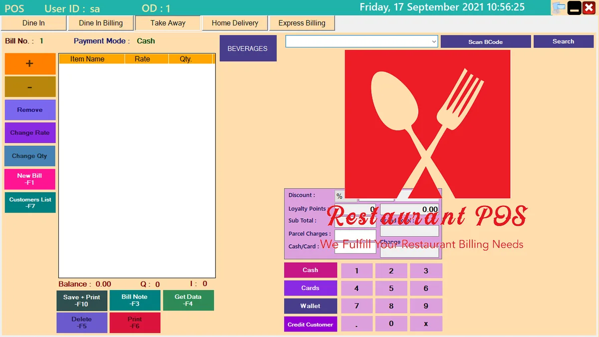Restaurant POS features and screens